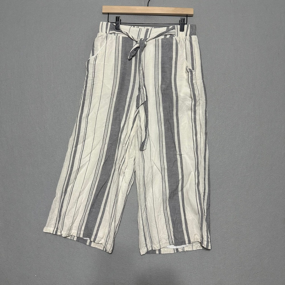 Altar'd State Whisper Grey Striped Wide Leg Linen Blend Crop Pants Medium
